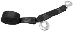 customtiedowns 2 inch wide replacement boat winch strap, boat hook on one end, 10 inch safety strap with a forged snap hook, 1 inch loop on opposite end for attachment to winch, 1333 lb wll (20 feet.)