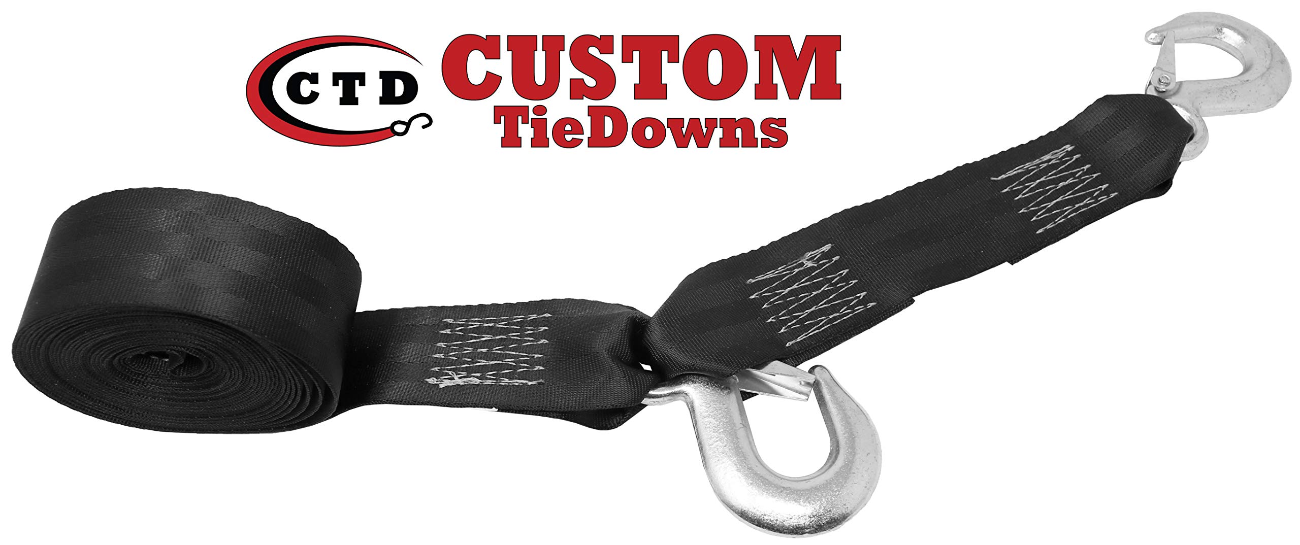 CustomTieDowns 2 Inch Wide Replacement Boat Winch Strap, Boat Hook On One End, 10 Inch Safety Strap with A Forged Snap Hook, 1 Inch Loop On Opposite End for Attachment to Winch, 1333 lb WLL (20 Feet.)