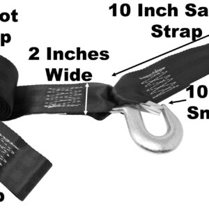 CustomTieDowns 2 Inch Wide Replacement Boat Winch Strap, Boat Hook On One End, 10 Inch Safety Strap with A Forged Snap Hook, 1 Inch Loop On Opposite End for Attachment to Winch, 1333 lb WLL (20 Feet.)