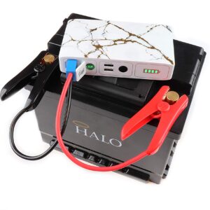 HALO Bolt Compact Portable Car Jump Starter - Car Battery Jump Starter with 2 USB Ports to Charger Devices, Portable Car Charger - Gold Marble