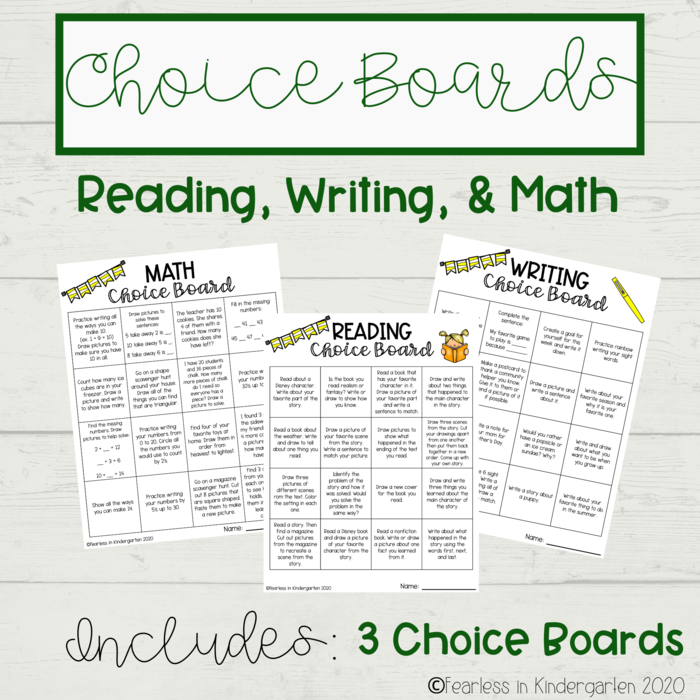 Distance Learning Choice Boards Pack