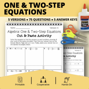 algebra: one & two-step equations cut & paste activity