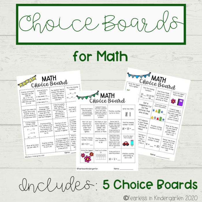 Choice Boards for Math