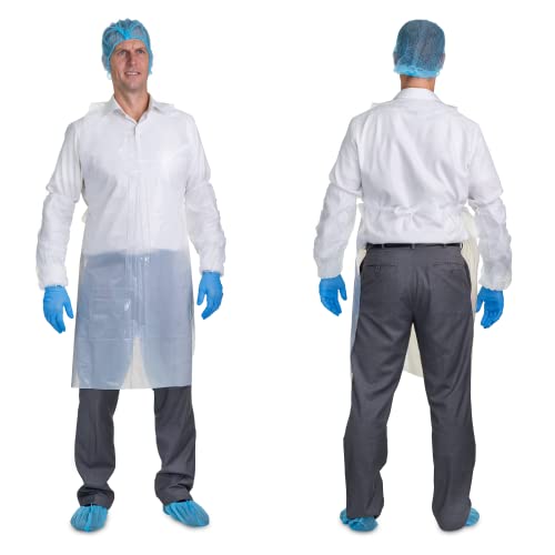 PENTAGON SAFETY EQUIPMENT 2 mils Disposable Heavy Weight Plastic/Poly Apron | 28 x 46 inches | 100/500/1000 (White, 100 Pack)