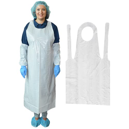 PENTAGON SAFETY EQUIPMENT 2 mils Disposable Heavy Weight Plastic/Poly Apron | 28 x 46 inches | 100/500/1000 (White, 100 Pack)