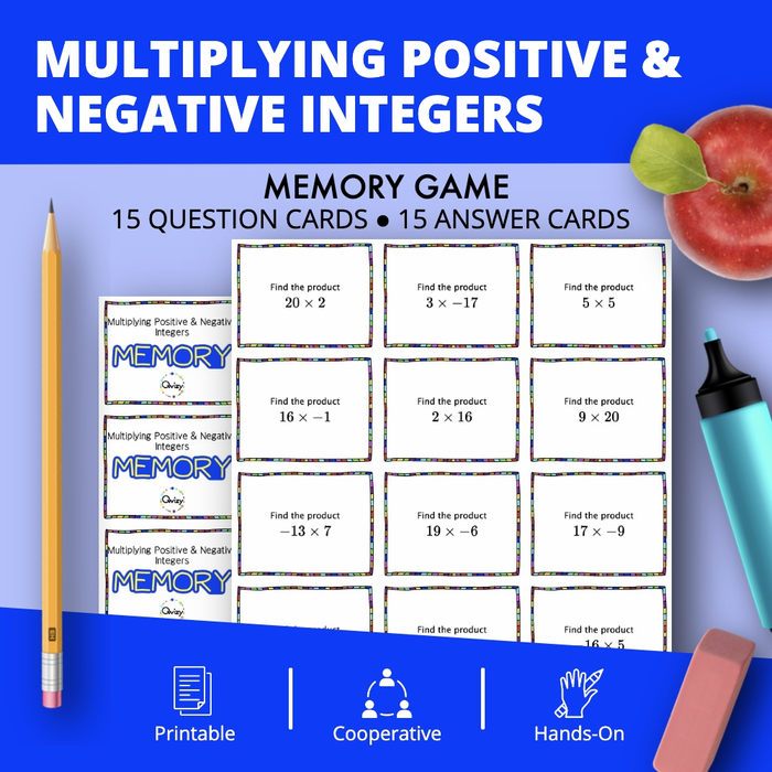 Multiplying Positive & Negative Integers Math Memory Game