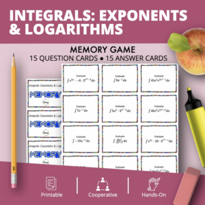 calculus integrals: exponents and logs math memory game