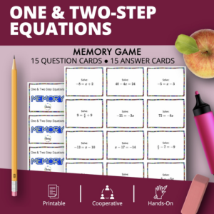 algebra: one and two-step equations math memory game