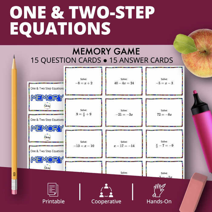 Algebra: One and Two-Step Equations Math Memory Game