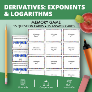 calculus derivatives: exponents and logs math memory game