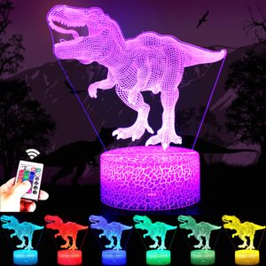 rongge dinosaur toys, 16 colors children 3d illusion bedside lamp remote control t rex night light for kids 2 3 4 5 6 7 8-12 year old boys birthday gifts home decorations