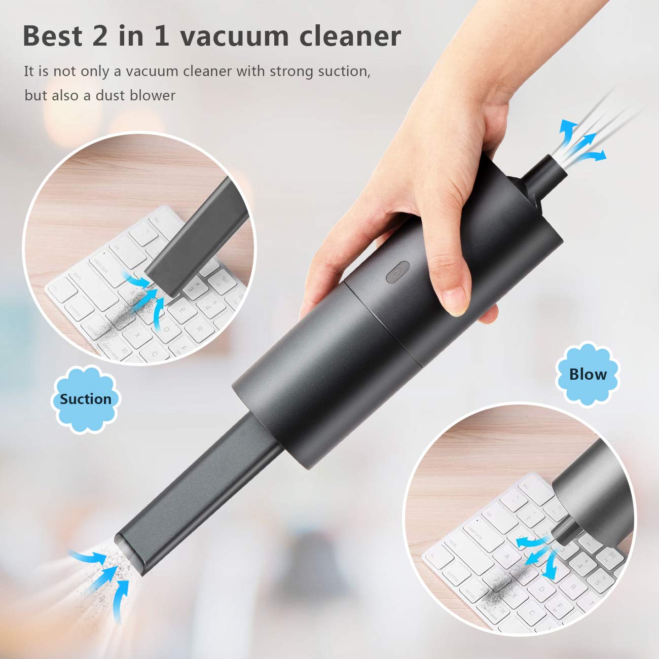 EASYOB Cordless Vacuum Cleaner, Mini Handheld Vacuum USB Rechargeable, Small Dust Buster and Blower 2 in 1, Convenient to Clean Car, Desktop, Keyboard, Computer, Kitchen, Cabinet