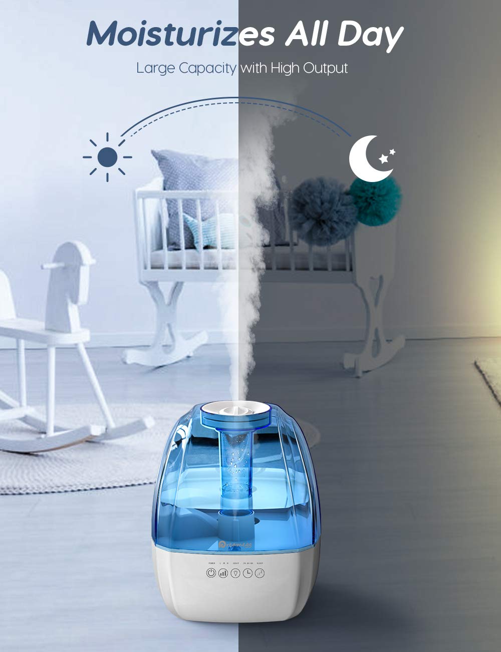 Cool Mist Humidifier - 4.5L Ultrasonic Humidifiers for Bedroom, Quiet Humidifier Large Room with 3 Mist Levels, Sleep Mode, Smart Timer, Night Light, All Night Moisture Humidifier for Baby Home Office