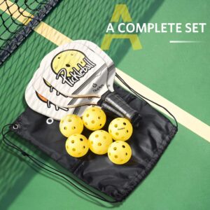 Wood Pickleball Paddles 4 Pack, Wooden Pickleball Set with 1 Carry Bag and 6 Balls, 7-ply Basswood, Pickleball Rackets with Ergonomic Cushion Grip, Pickleball Rackets, Yellow and Orange