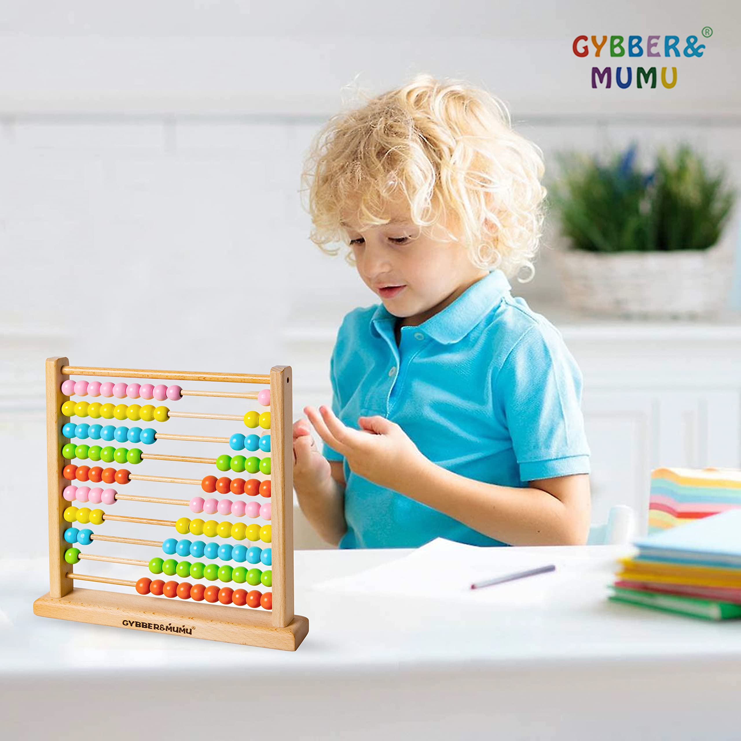 GYBBER&MUMU Wooden Counting Number Maths Learning Abacus Educational Toy, Multicolor