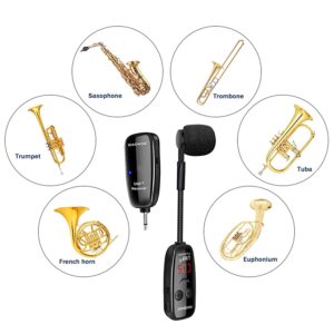 XIAOKOA UHF Wireless Instruments Microphone,Saxophone Microphone,Wireless Receiver and Transmitter,160ft Range,Plug and Play,Great for Trumpets, Clarinet, Cello