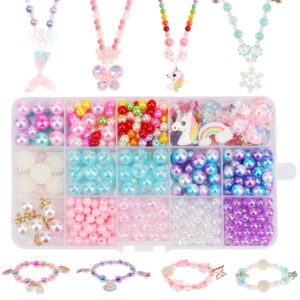 hifot diy bead jewelry making for girl, children unicorn mermaid butterfly princess necklace bracelets making art craft creativity bead kit 400pcs+