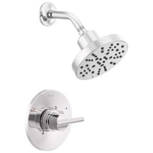 delta faucet nicoli 14 series single-handle shower faucet, shower trim kit with 5-spray h2okinetic shower head, chrome 142749 (shower valve included)