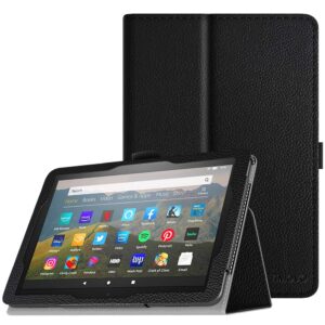 timovo folio case for all-new kindle fire hd 8 tablet (10th generation, 2020 release) and fire hd 8 plus tablet, slim folding pu leather stand cover case with auto wake/sleep - black