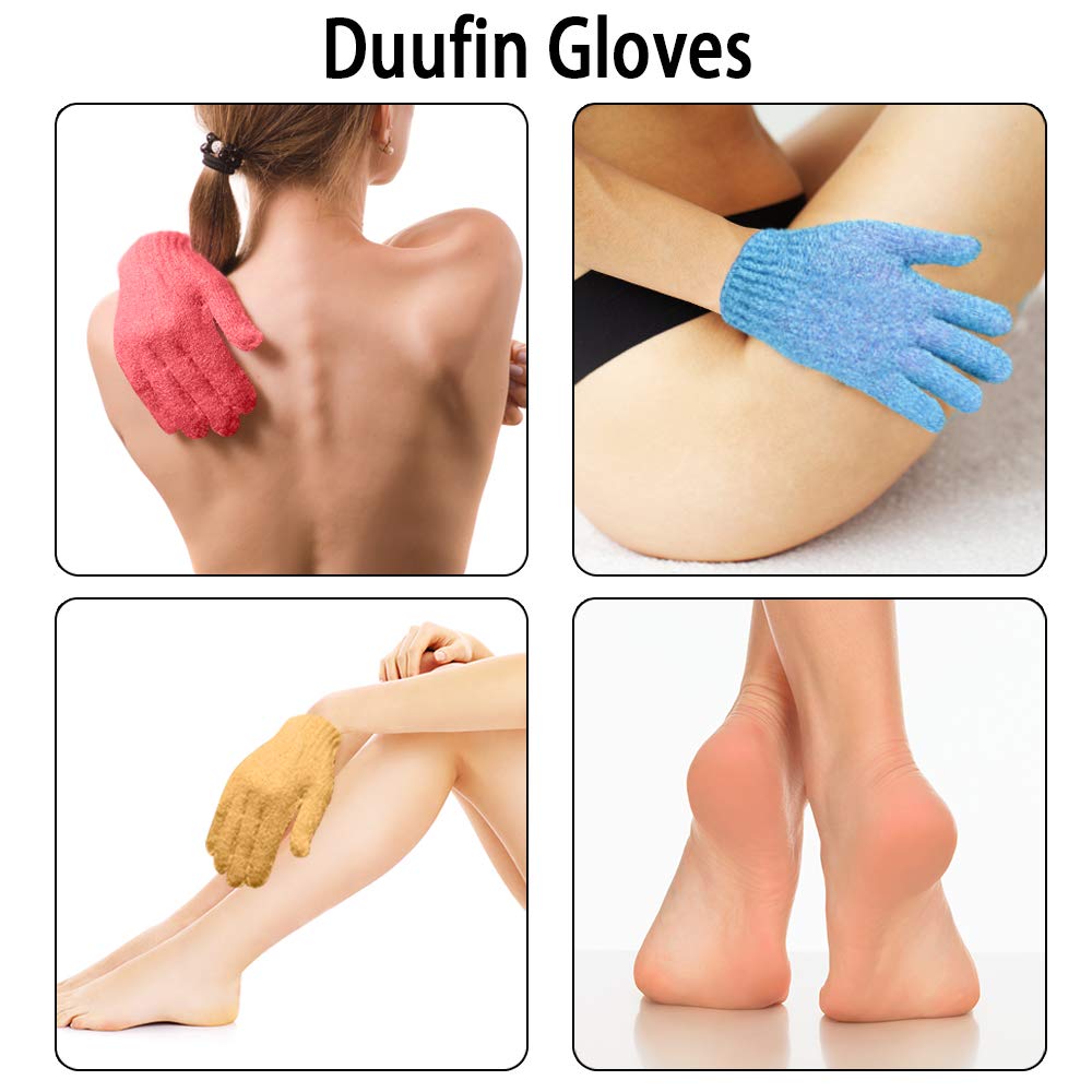 Duufin 14 Pairs Exfoliating Gloves Shower Glove Exfoliator Bath Gloves for Shower, Spa, Massage, Body Scrub, Dead Skin Cell Remover