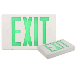 exitlux 2 pack green led emergency exit lights with battery backup-ul listed 120/227vac double face- exit sign with emergency lights-plug in emergency battery exit lights.