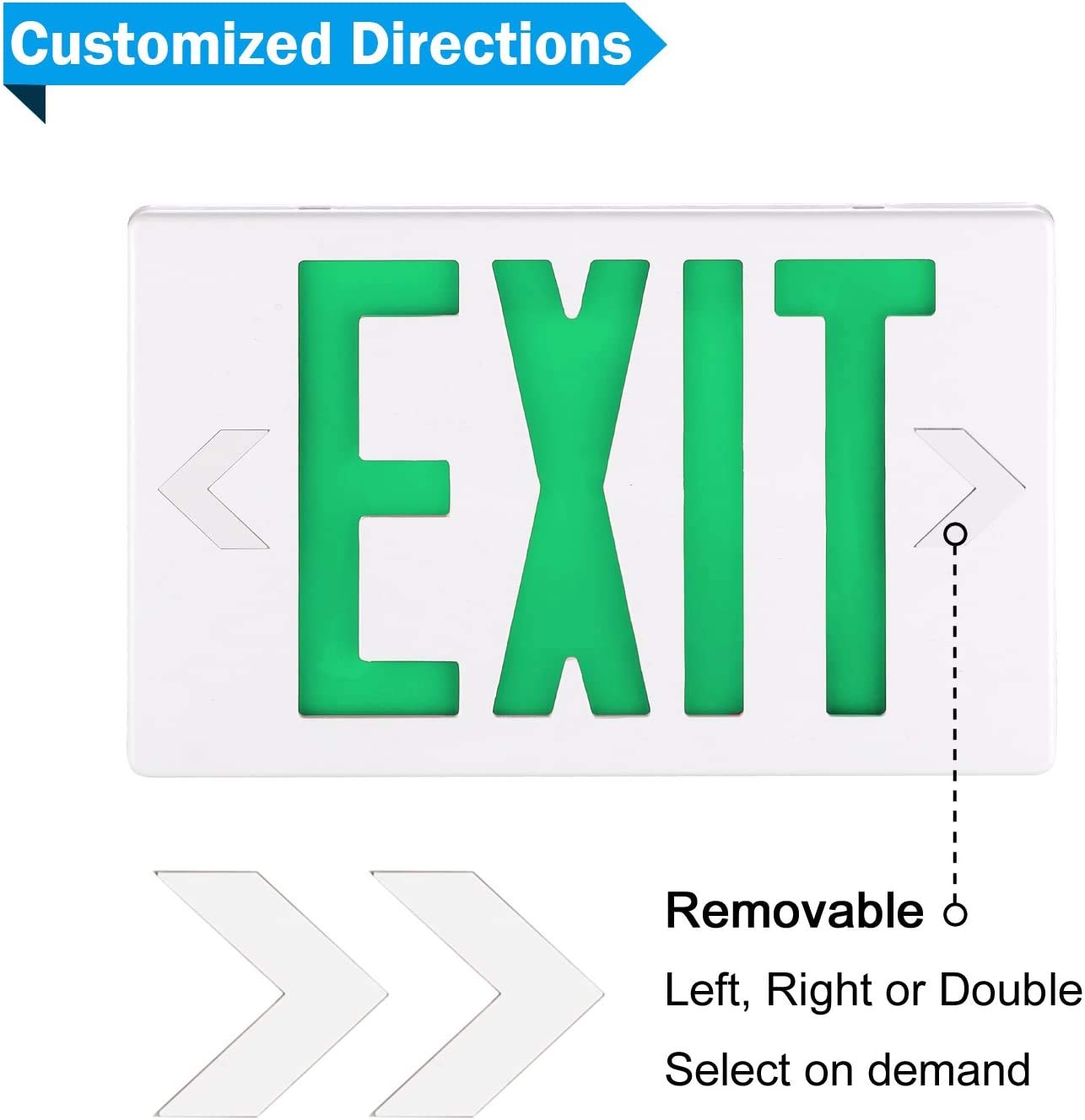 EXITLUX 2 Pack Green Led Emergency Exit Lights with Battery Backup-UL Listed 120/227VAC Double Face- Exit Sign with Emergency Lights-Plug in Emergency Battery Exit Lights.