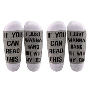 levlo dog lover gift dog owner socks dog mom gift if you can read this i just wanna hang out with my dog cotton socks (2 pairs/set)