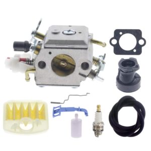 anto 503283210 carburetor for husqvarna 340 340e 345 345e 346xp 350 350epa 353 chainsaw c3-el32 double tube with primer bulb system with air filter fuel line intake manifold kit