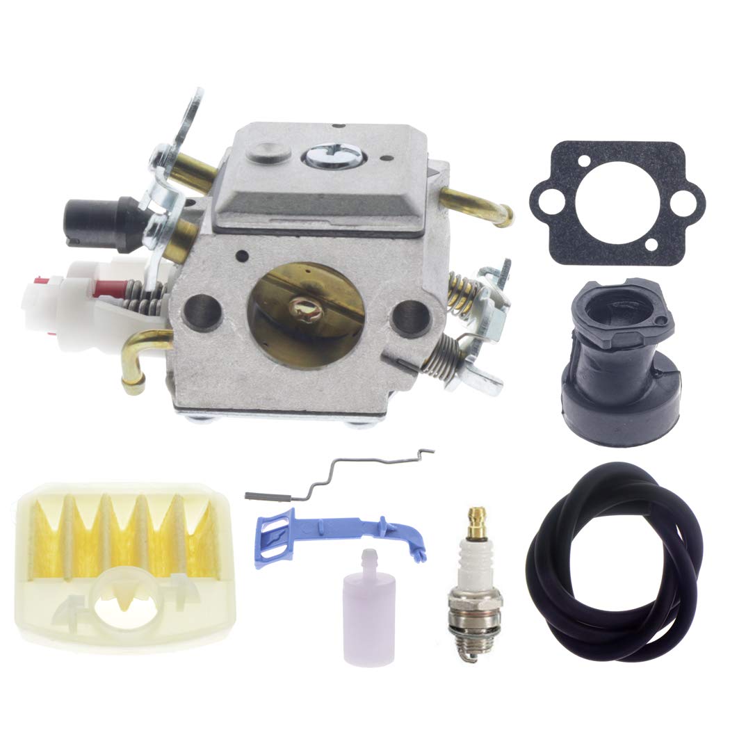 ANTO 503283210 Carburetor for Husqvarna 340 340E 345 345E 346XP 350 350EPA 353 Chainsaw C3-EL32 Double Tube with Primer Bulb System with Air Filter Fuel Line Intake Manifold Kit