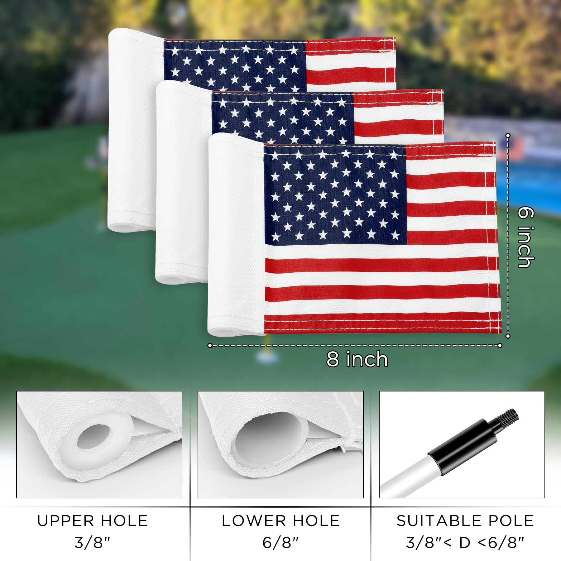 KINGTOP USA Golf Flag 8x6 Inch – Premium Dual-layer 420D Nylon, Double Sided American Pattern Printing, Tube Inserted – Mini Practice Putting Green Flags for Yard, 1-Pack