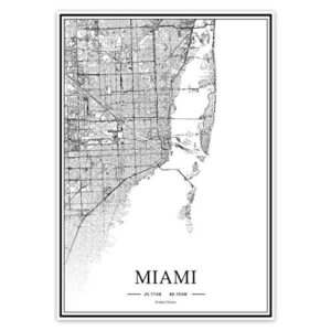 usa fl miami black＆white minimalist art 20×28 city map painting poster home decor gift