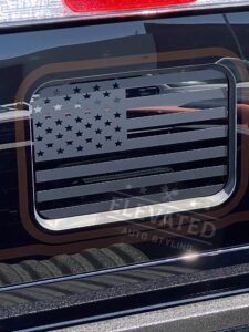 elevated auto styling - rear middle window american flag decal fits ford ranger 2019-2023 (matte black)