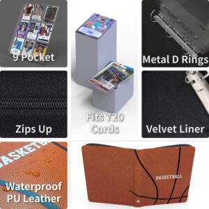 Rayvol Premium Basketball Card Binder for Trading Cards, Authentic Basketball Texture 9-Pocket Card Binder Fit 720 Cards with 40 Sleeves Included