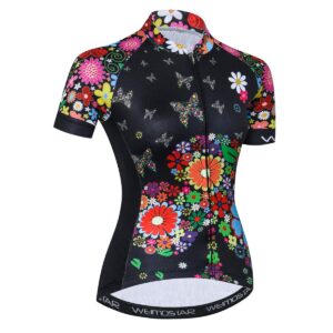 jpojpo women's cycling jersey, short sleeve summer biking shirt jacket, bike tops bicycle clothing flowers