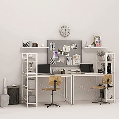 4NM 47" Computer Desk with 4-Tier Bookshelf, Home Office Desk Writing Workstation Study Table Multipurpose for Small Space Work - Natural and White