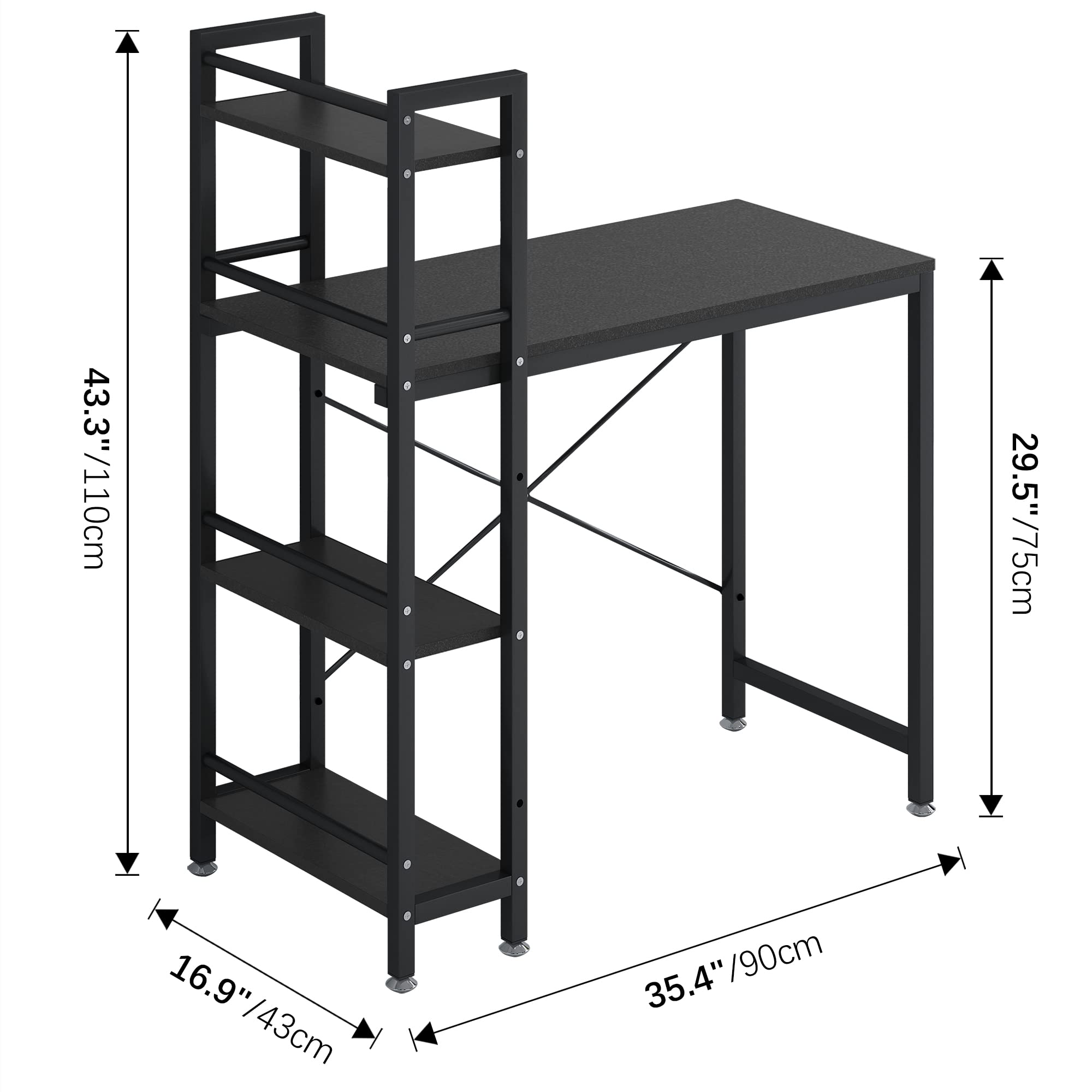 4NM 47" Computer Desk with 4-Tier Bookshelf, Home Office Desk Writing Workstation Study Table Multipurpose for Small Space Work - Natural and White