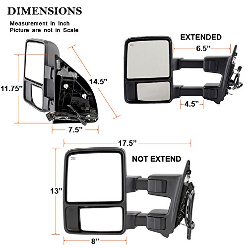 AKKON - For 08-16 Ford SuperDuty Extendable Towing Power Telescoping Wide Angle Side Mirrors Left + Right