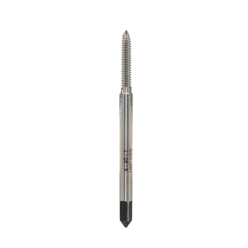 Machine Tap 4-40 UNC Thread Pitch 3 Flutes, High Speed Steel Thread Forming Pointed Tap, Right Hand, Uncoated (Bright) Finish, Round Shank with Square End, Plug Chamfer, HSS Machine Screw Plug Tap