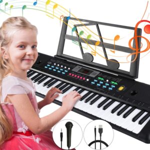 61-Key Electric Keyboard Piano, Portable Piano Keyboard with Music Stand, Microphone, Full-Size, Built-in Speakers, Dual Power Supply, Music Digital Piano for Beginners Kids Adult