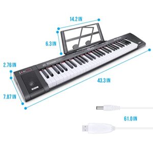 61-Key Electric Keyboard Piano, Portable Piano Keyboard with Music Stand, Microphone, Full-Size, Built-in Speakers, Dual Power Supply, Music Digital Piano for Beginners Kids Adult