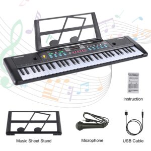 61-Key Electric Keyboard Piano, Portable Piano Keyboard with Music Stand, Microphone, Full-Size, Built-in Speakers, Dual Power Supply, Music Digital Piano for Beginners Kids Adult