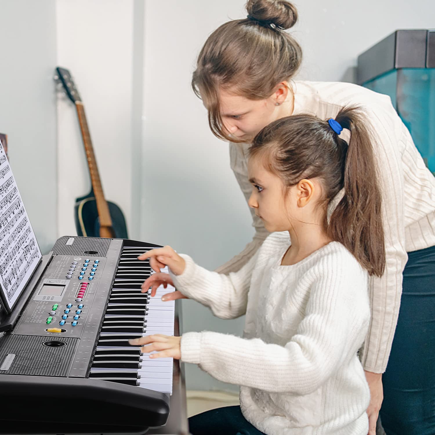 61-Key Electric Keyboard Piano, Portable Piano Keyboard with Music Stand, Microphone, Full-Size, Built-in Speakers, Dual Power Supply, Music Digital Piano for Beginners Kids Adult
