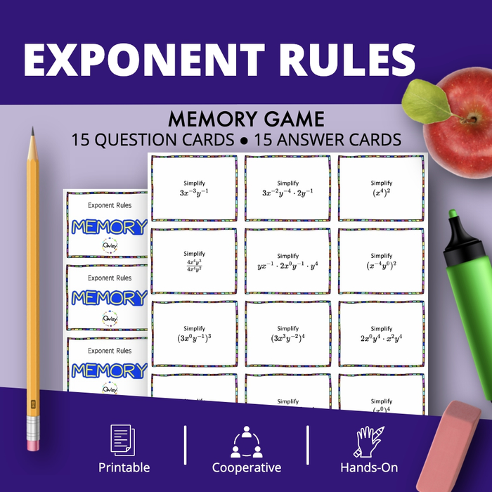 Algebra Exponent Rules Math Memory Game