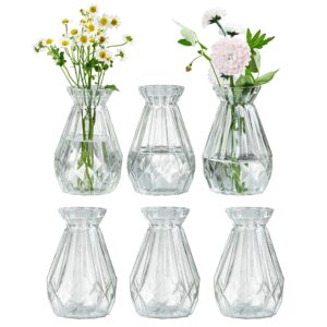 mygift small glass bud vase, 5 inch decorative flower vases, mini vintage style centerpiece vases with diamond faceted design, set of 6