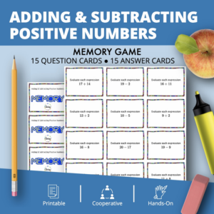 adding & subtracting positive integers math memory game