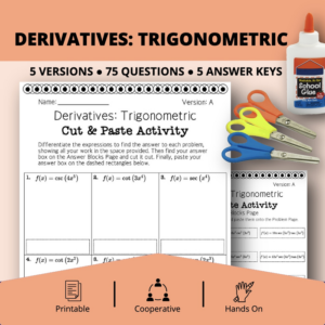calculus derivatives: trigonometric cut & paste activity