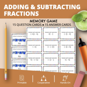 adding and subtracting fractions math memory game