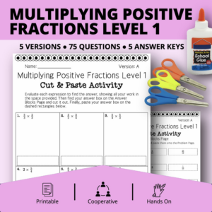 multiplying fractions level 1 cut & paste activity