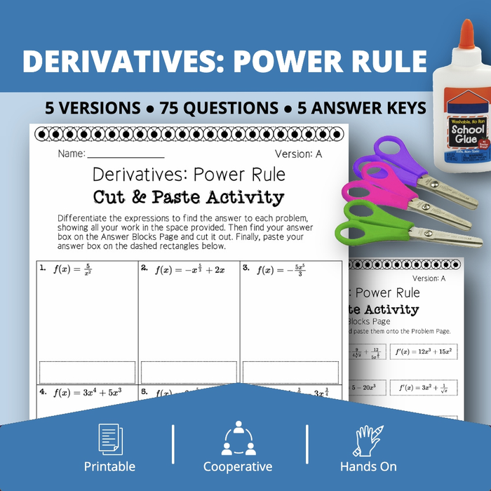 Calculus Derivatives: Power Rule Cut & Paste Activity