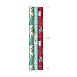 Hallmark Trendy Reversible Christmas Wrapping Paper for Kids (3 Rolls: 120 sq. ft. ttl) Dinosaurs, Koalas, Polar Bears, Penguins, Camels, Zebras, Stripes